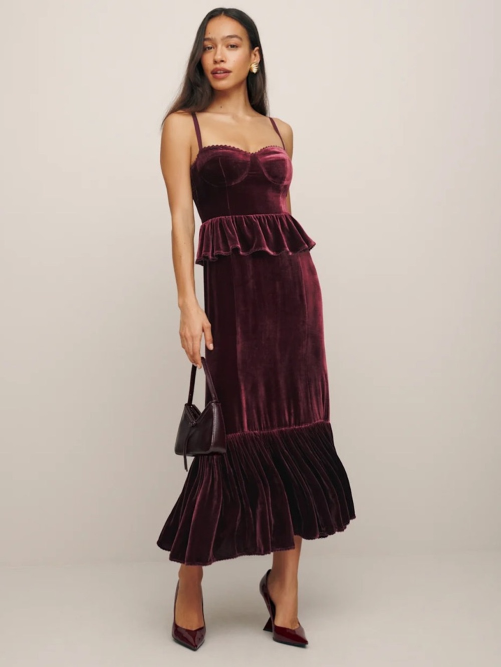 Reformation Felda Dress Prune Velvet - Size 4